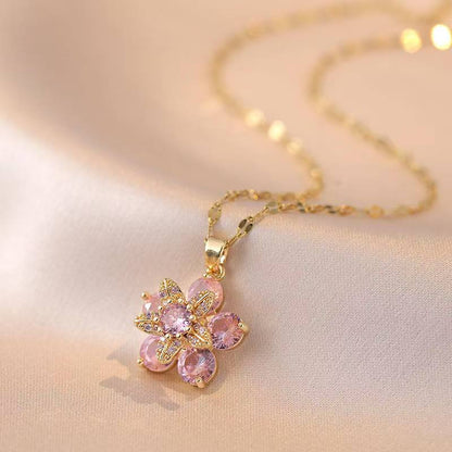 Pink Zircon Flower Pendant Necklace – Gold-Plated Rapunzel-Inspired Jewelry