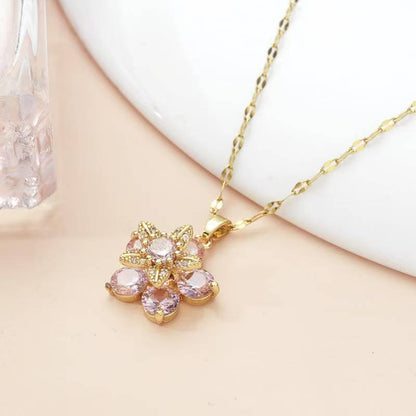 Pink Zircon Flower Pendant Necklace – Gold-Plated Rapunzel-Inspired Jewelry