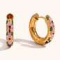 Pink Enamel Gold Hoop Earrings