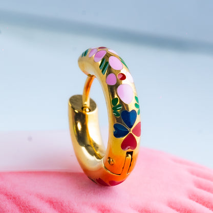 Pink Enamel Gold Hoop Earrings