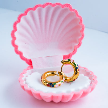 Pink Enamel Gold Hoop Earrings