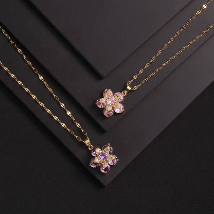 Pink Zircon Flower Pendant Necklace – Gold-Plated Rapunzel-Inspired Jewelry