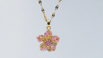 Pink Zircon Flower Pendant Necklace – Gold-Plated Rapunzel-Inspired Jewelry